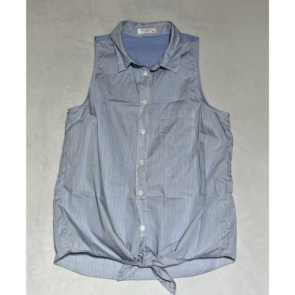 Equipment Button Up Collared Shirt Tank Top Womens Medium Striped Tie Front - Picture 1 of 10